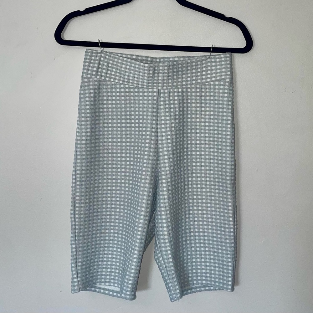 Blue Gingham High Waisted Bike Shorts
